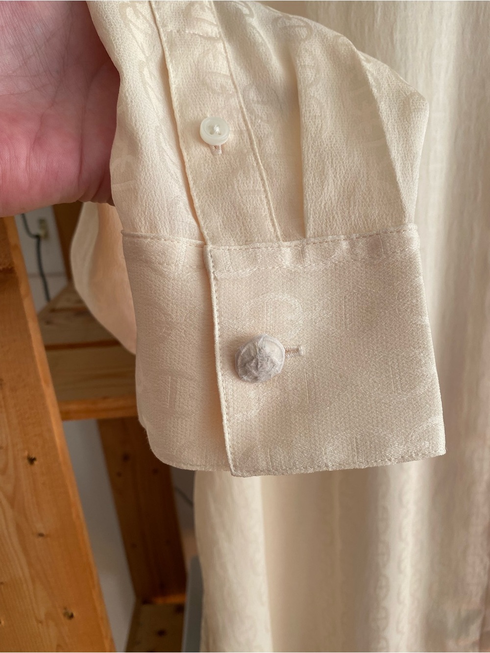 J.Crew Cream Satin Drapey Jacquard Chainlink Print Button Down Shirt XL - Picture 10 of 16